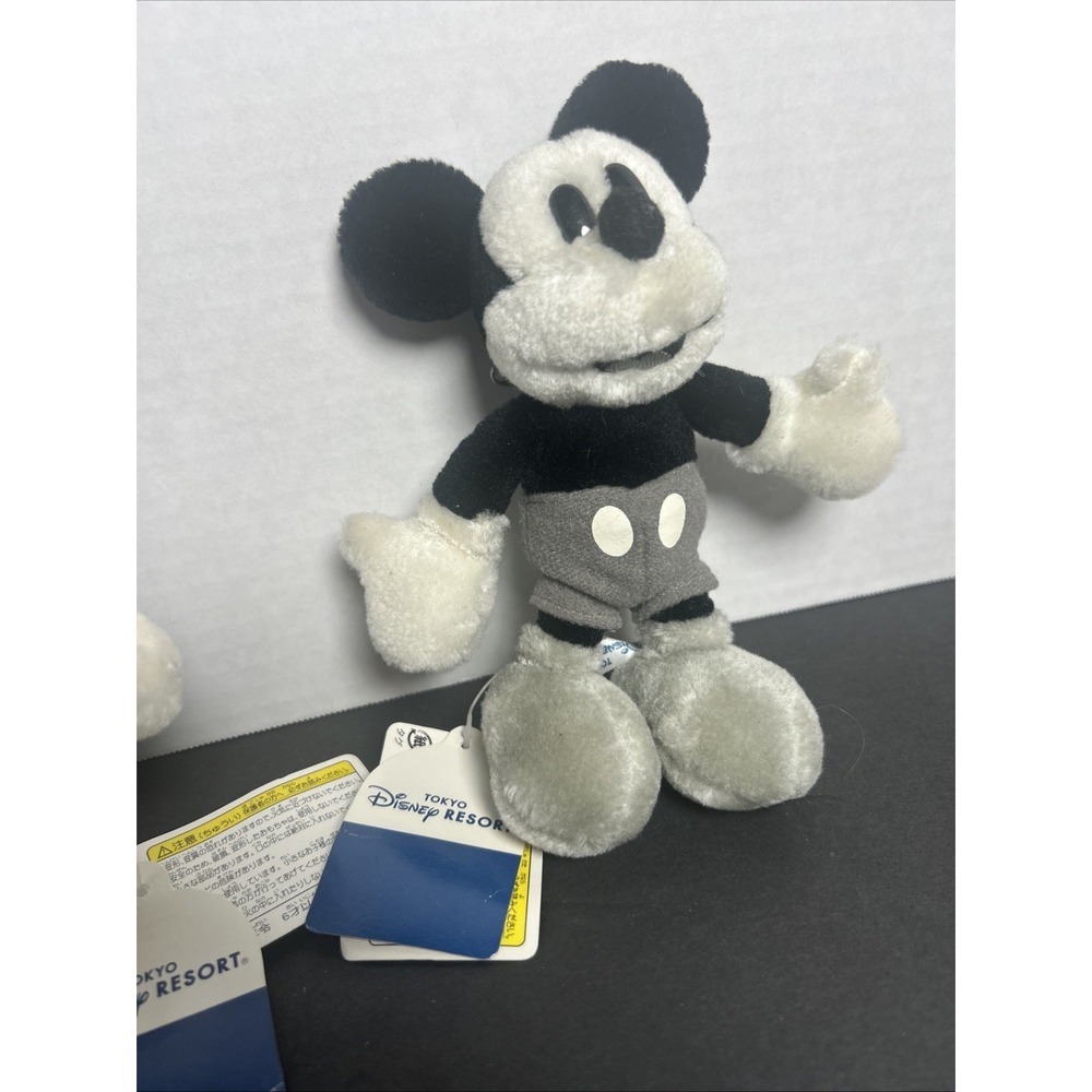 Tokyo Disney Minnie And Mickey Classic Monochrome Plush Beanie"s RARE - Picture 2 of 8